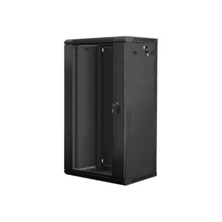 Lanberg | Rack cabinet 19" wall-mount 22U/600x450 (flat pack) with glass door | WF01-6422-10B | Black