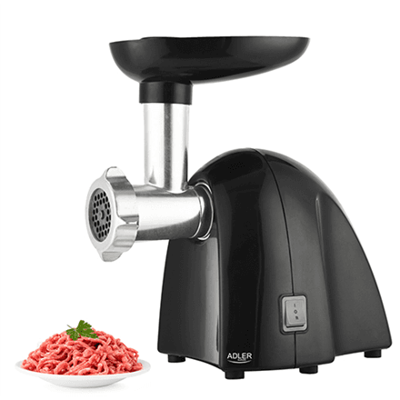 Adler | Meat mincer | AD 4811 | Black | 600 W | Number of speeds 1 | Throughput (kg/min) 1.8 | 3 replaceable sieves: 3mm for grinding poppies and preparing meat and vegetable stuffing; 5mm for meatballs, Roman roast a...