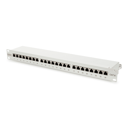 Digitus | Patch Panel | DN-91624S | 48.2 x 4.4 x 10.9 cm | Category: CAT 6; Ports: 24 x RJ45; Retention strength: 7.7 kg; Insertion force: 30N max | White