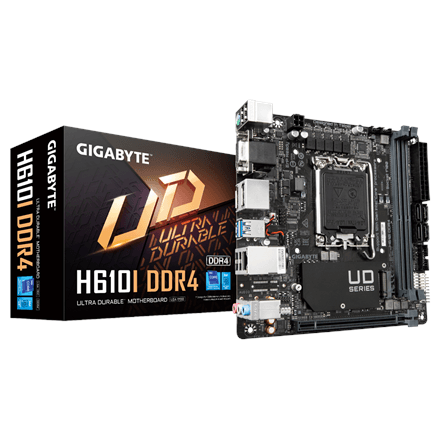 Gigabyte | H610I | Processor family Intel | Processor socket LGA1700 | DDR5 DIMM | Supported hard disk drive interfaces M.2, SATA | Number of SATA connectors 4
