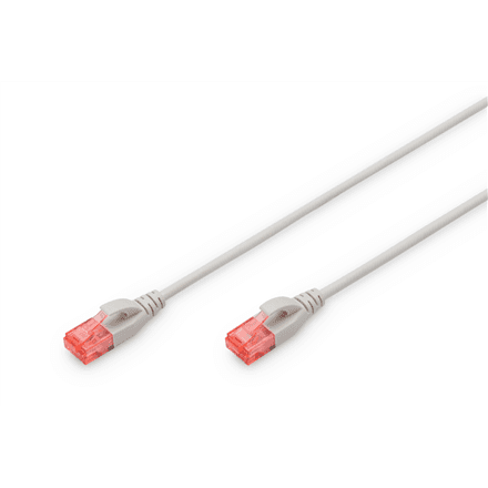 CAT 6 U-UTP Slim patch cord | Patch cord | Transparent red coloured connector for easy identification of Category 6 (250 MHz). Inner conductors: Copper (Cu) | Grey | 2 m | Modular RJ45 (8/8) plug