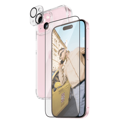 PanzerGlass | Panzerglass 3-in-1 Pack | iPhone | iPhone 15 | Clear | Wireless charging compatible. Scratch and shock resistant | PicturePerfect Camera Lens Protector, a wireless charging compatible HardCase and an Ult...