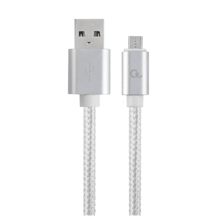 Cablexpert Cotton Braided Micro-USB Cable with Metal Connectors, 1.8 m, Silver Color, Blister | Cablexpert