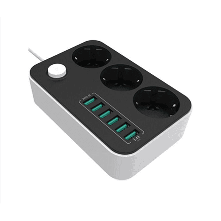 10 A | Power Socket :3 EU plugs/6USB Blac | CW-CHE36B | Black | 1.8 m