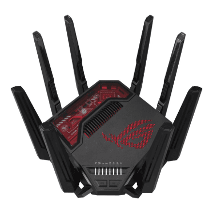 Asus | WiFi 7 Tri-band Gaming Router | ROG Rapture GT-BE19000 | 802.11ax | 10/100/1000 Mbit/s | Ethernet LAN (RJ-45) ports 1 | Mesh Support Yes | MU-MiMO Yes | 4G/5G | Antenna type External