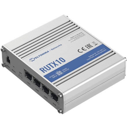 Teltonika | Industrial Router | RUTX10 | 802.11ac | 867 Mbit/s | 10/100/1000 Mbit/s | Ethernet LAN (RJ-45) ports 4 | Mesh Support No | MU-MiMO No | No mobile broadband | 1 | 24 month(s)
