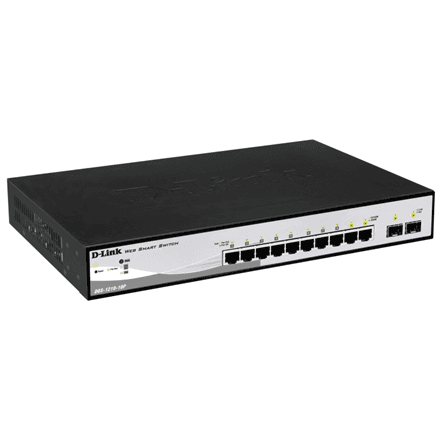 D-LINK DGS-1210-10P, Gigabit Smart III Switch with 8 10/100/1000Base-T PoE ports and 2 combo 1000Base-T/MiniGBIC (SFP) ports, 802.3x Flow Control, Port Trunking, 802.1Q VLAN, 802.1p Priority Queues, Port mirroring, Ju...