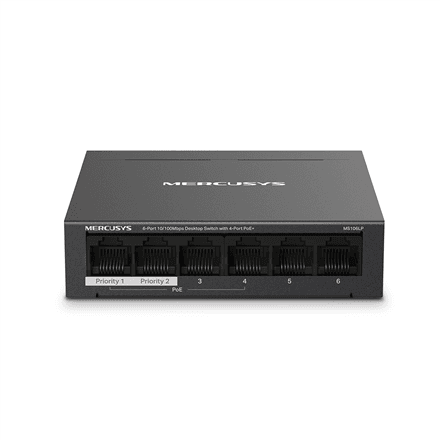 Mercusys | MS106LP | 6-Port 10/100 Mbps Desktop Switch with 4-Port PoE+ | Desktop | 10/100 Mbps (RJ-45) ports quantity 6
