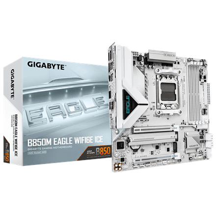 Gigabyte B850M EAGLE WF6E ICE | Processor family AMD | Processor socket AM5 | DDR5 | Supported hard disk drive interfaces SATA, M.2 | Number of SATA connectors 4