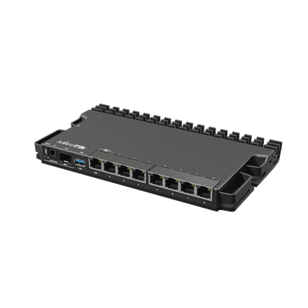 MikroTik Wired Ethernet Router RB5009UG+S+IN, Quad core 1.4 GHz CPU, 1xSFP+, 7xGigabit LAN, 1x2.5G LAN, 1xUSB, Can be powered in 3 different ways, CPU temperature monitor, Mounts FOUR of these Routers in a Single 1U R...