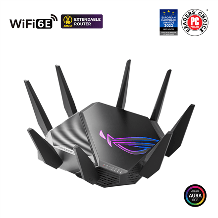 Asus | Wi-Fi 6 Tri-Band Gigabit Gaming Router | ROG GT-AXE11000 Rapture | 802.11ax | 1148+4804+4804 Mbit/s | 10/100/1000/2500 Mbit/s | Ethernet LAN (RJ-45) ports 5 | Mesh Support Yes | MU-MiMO Yes | No mobile broadban...
