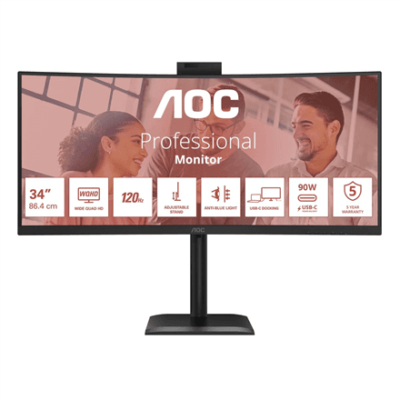 AOC | CU34E4CW | 34 " | VA | UWQHD | 120 Hz | 4 ms | 3440 x 1440 pixels | 350 cd/m² | HDMI ports quantity 2 | Black