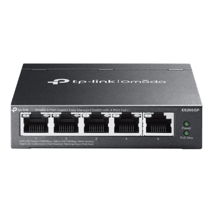 TP-LINK | Omada 5-Port Gigabit Easy Managed Switch with 4-Port PoE+ | ES205GP | Desktop/Wall mountable