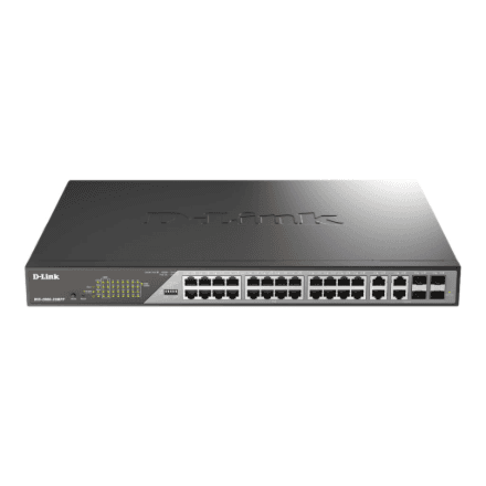 D-Link DSS-200G-28MPP/E 28-Port Gigabit Smart Managed PoE+ Switch | 24 PoE+ Ports (518 W) + 4 Combo SFP Ports | D-Link