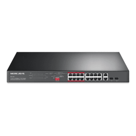 Mercusys MS118CP 16-Port 10/100Mbps + 2-Port Gigabit Rackmount Switch with 16-Port PoE+ | Mercusys