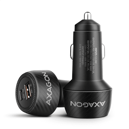 AXAGON Car charger 48W, USB-A + USB-C, PD3.0/PPS/QC4+/SFC | PWC-PQ48