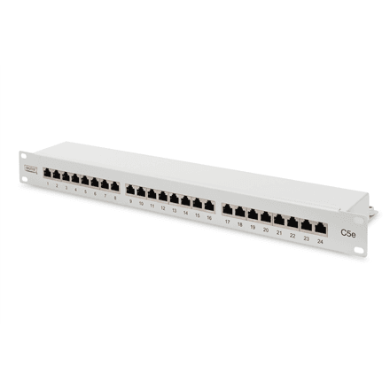 Digitus | Patch Panel | DN-91524S | 48.2 x 4.4 x 10.9 cm | Category: CAT 5e; Ports: 24 x RJ45; Retention strength: 7.7 kg; Insertion force: 30N max | White