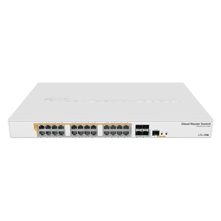 MikroTik | CRS328-24P-4S+RM Gigabit Ethernet POE/POE+ router/switch | Managed L3 | Rackmountable | Gigabit Ethernet (copper) ports quantity 24x 1GbE | SFP+ ports quantity 4x SFP+ | PoE/Poe+ ports quantity 24 | Power s...
