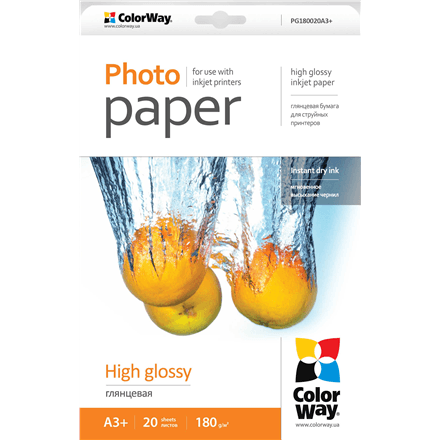 ColorWay Photo Paper, 20 sheets | High Glossy | 180 g/m² | A3+