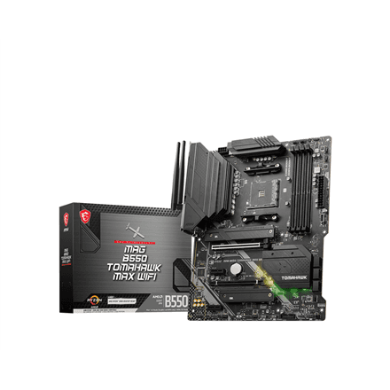 MSI | MAG B550 TOMAHAWK MAX WIFI | Processor family AMD | Processor socket AM4 | DDR4 DIMM | Memory slots 4 | Supported hard disk drive interfaces SATA, M.2 | Number of SATA connectors 6 | Chipset AMD B550 | ATX