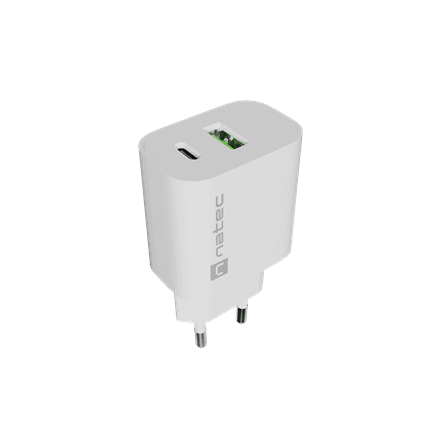 Natec Ribera USB Charger 1X USB-A + 1X USB-C 20W, White