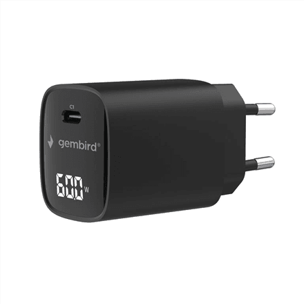 Gembird TA-UC-1C-PD60LCD-01-BK | 60W USB Type-C fast charger, LCD