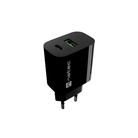 Natec Ribera USB Charger 1X USB-A + 1X USB-C 20W, Black