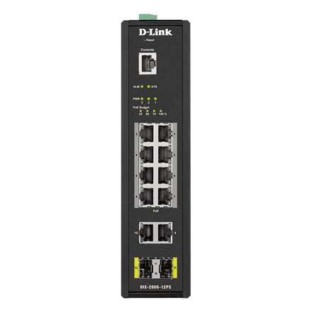 D-LINK DIS-200G-12PS L2 Managed Industrial Switch with 10 10/100/1000Base-T and 2 1000Base-X SFP ports | D-Link | Switch | DIS-200G-12PS | Managed L2 | Wall mountable | 60 month(s)