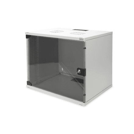 Digitus | 9U wall mounting cabinet | DN-19 09-U-S-1 | Safety class rating IP20. Lockable safety-glass door. 200° door opening angle. Front door: Glass door, single opening. Unmounted 460x540x400 mm. SOHO | Grey
