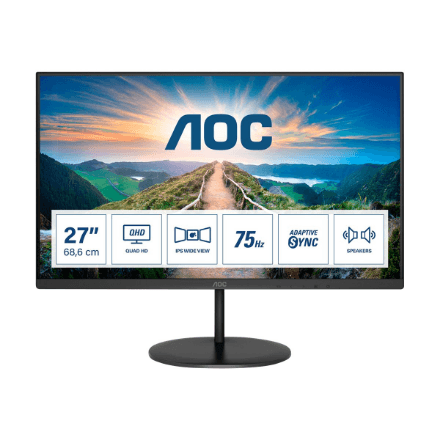 AOC | LCD Monitor | Q27V4EA | 27 " | IPS | QHD | 16:9 | 75 Hz | 4 ms | 2560 x 1440 | 250 cd/m² | Headphone out | HDMI ports quantity 1 | Warranty 36 month(s)