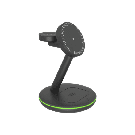 Raidsonic 3 in 1 wireless charging stand, magnetic, for mobile phone, earpods and smartwatch, Plastic | Icy Box IB-SH102-CH – image 1