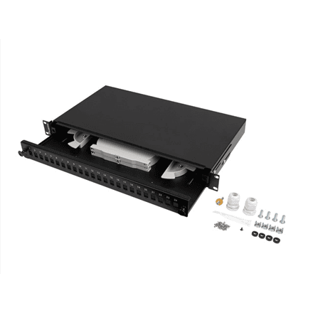 Lanberg Rackmount 19" 1U Fiber Patch panel 24xSC Simplex/24XLC Duplex Black with Accessories | FOP1-24SS-LDB – image 1