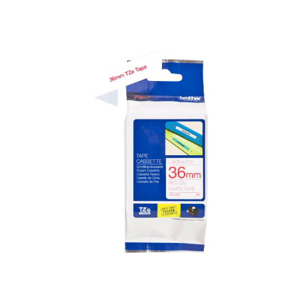 Brother | TZe-262 Laminated Tape | Red on White | TZe | 8 m | 3.6 cm – image 1