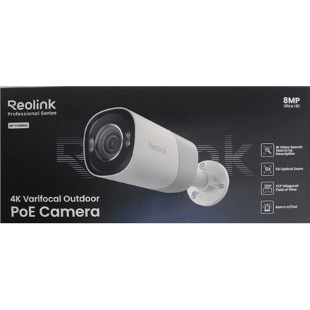 SALE OUT. Reolink PCRPB4K02 Smart 4K 133° View PoE Bullet Camera with 5× Optical Zoom · Reolink Smart 4K 133° View PoE Camera with 5× Optical Zoom · RP-PCB8MZ – nuotrauka 1