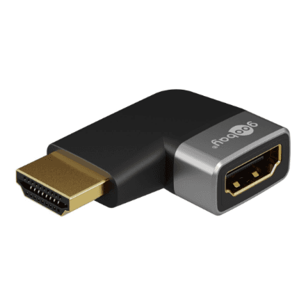 Goobay 72010 HDMI Angled Adapter 90° Horizontal, 8K at 60 Hz, Gold-Plated, Black/Silver – image 1