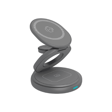Raidsonic 3 in 1 foldable magnetic charging stand for mobile phone, earpods and smartwatch, Aluminium | Icy Box IB-SH101-CH – image 1