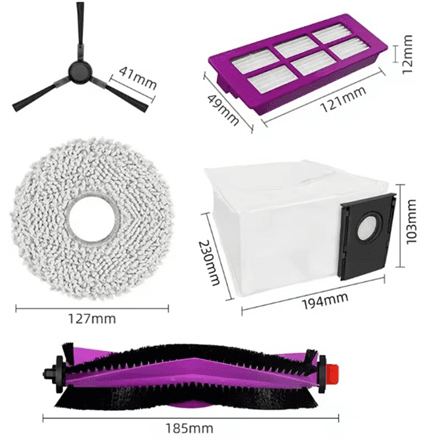 Midea V15 Spare Parts kit: 1x Side Brush, 2x Mop Pad, 1x Roller Brush, 1x Filter, 1x Dust Bag – image 1