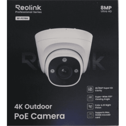 SALE OUT. Reolink PCRPD4K01 Smart 4K 125° View PoE Dome Camera · Reolink 4K Smart PoE Camera with Color Night Vision · RP-PCT8M – image 1