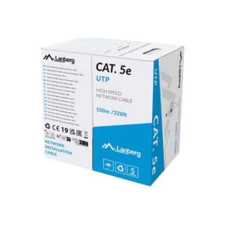 Lanberg | LAN Cable CAT.5E UTP 100M Solid CU Grey Fluke Passed | LCU5-12CU-0100-S – image 1