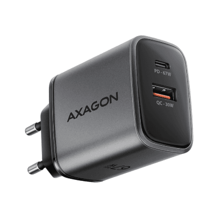 AXAGON Wall charger 67W, 2x port (USB-A + USB-C) PD3.0/PPS/QC4+/SFC 2.0/Apple | ACU-PQ67 – nuotrauka 1