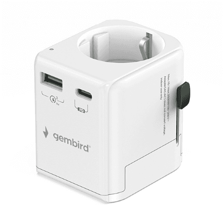 Gembird Grounded universal travel power adapter, 20 W | TPA-EU1A1C20-01-W – nuotrauka 1