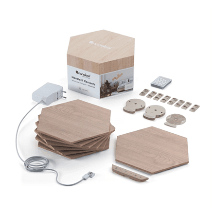 Nanoleaf | Elements Wood Look Hexagons Starter Kit (7 panels) | Cool White + Warm White – image 1