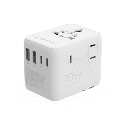 Gembird Universal travel power adapter, 70 W | TPA-2A3C70-01-W – image 1