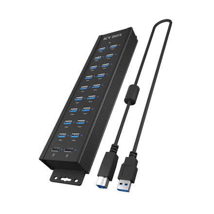 Raidsonic 20-in-1 USB HUB with power supply, on/off button and mounting brackets – image 1