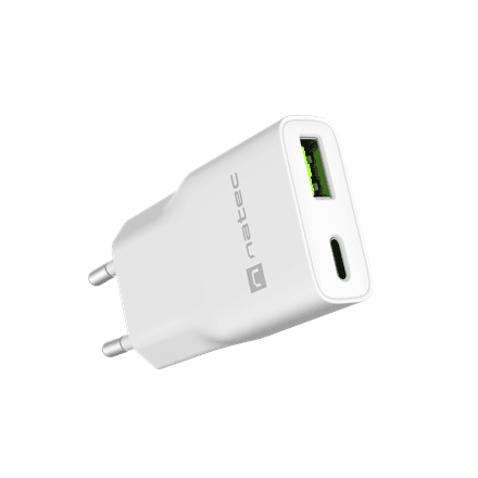 Natec Ribera USB Charger Gan Slim USB 1X USB-A + 1X USB-C 20W | NUC-2376 – nuotrauka 1