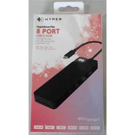 SALE OUT. Hyper HyperDrive Flex 8 Port USB-C Hub, Black · Hyper HyperDrive Flex 8 Port USB-C Hub, Black · HD4102BKGL – nuotrauka 1