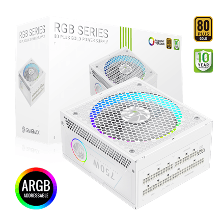 Gamemax PSU | RGB 750G WH | 750 W | Gold | White | Full Modular – image 1