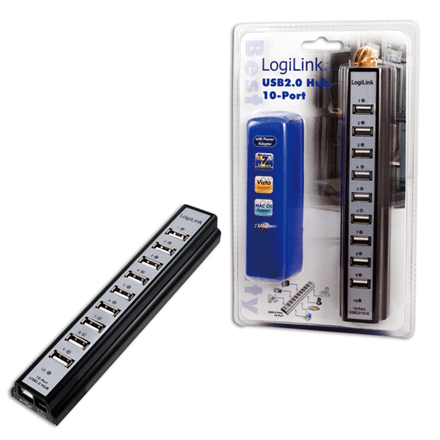Logilink | USB 2.0 Hub-10 port whit power adapter – image 1