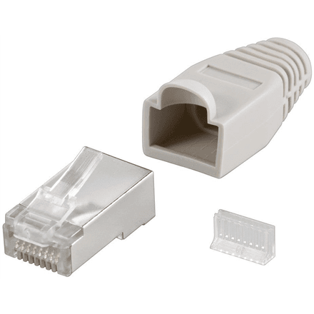 Goobay 68746 RJ45 plug, CAT 5e STP shielded with strain-relief boot, grey | for round cable with Threader cable lead in 6.4 mm single packed (1 set per polybag) Technical specifications Connections Connection, type RJ... – image 1