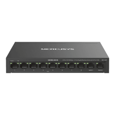 Mercusys MS110CP 8-Port 10/100 Mbps + 2-Port Gigabit Desktop Switch with 8-Port PoE+ | Mercusys – image 1